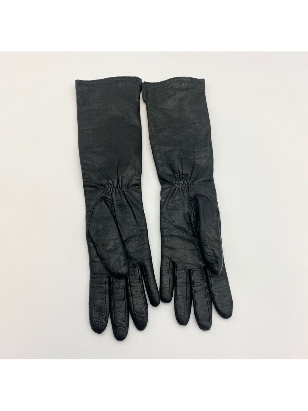 Club Monaco Black Long Leather Gloves Cashmere Lined Sz S - Picture 2 of 8